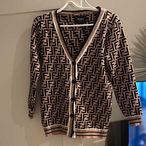 Fendi Sweaters - Fendi Women's Black and Cream Cardigan